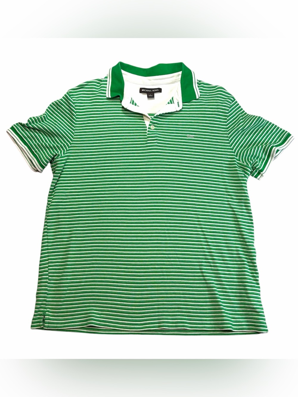 Michael Kors Greenwich Green and White 100% Cotton Striped Polo